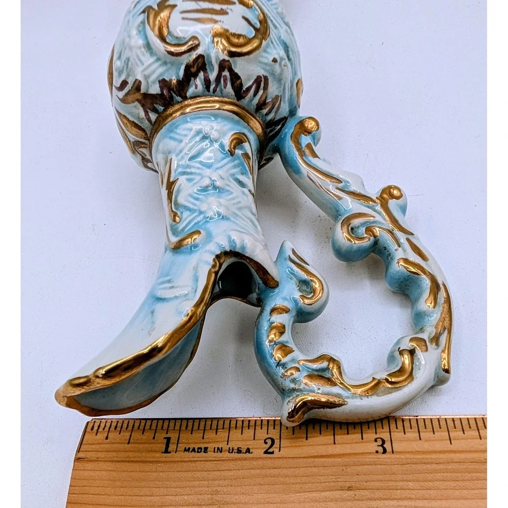 Vintage Capodimonte Italy Blue Gold Gilt Miniature Pitcher Ewer Vase Signed 6.5